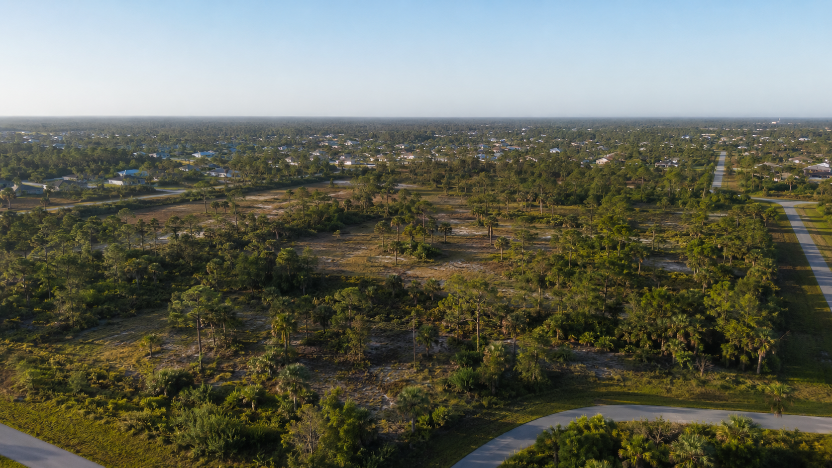 Aerial view of undeveloped residential land in Southwest Florida