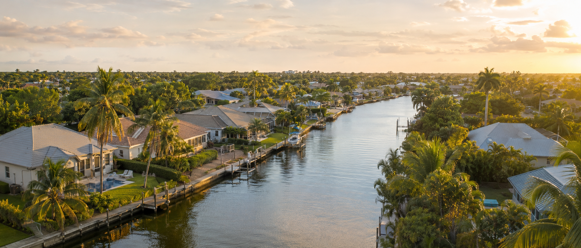 Canal-front homes in a Southwest Florida neighborhood